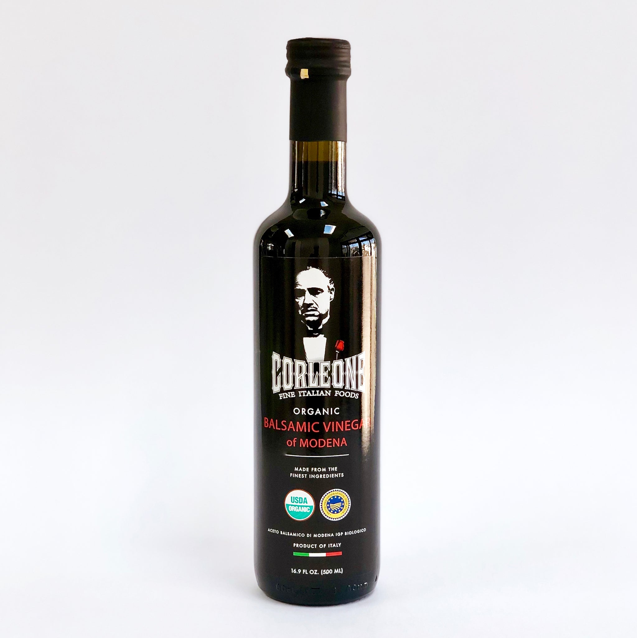 Front label of balsamic vinegar bottle
