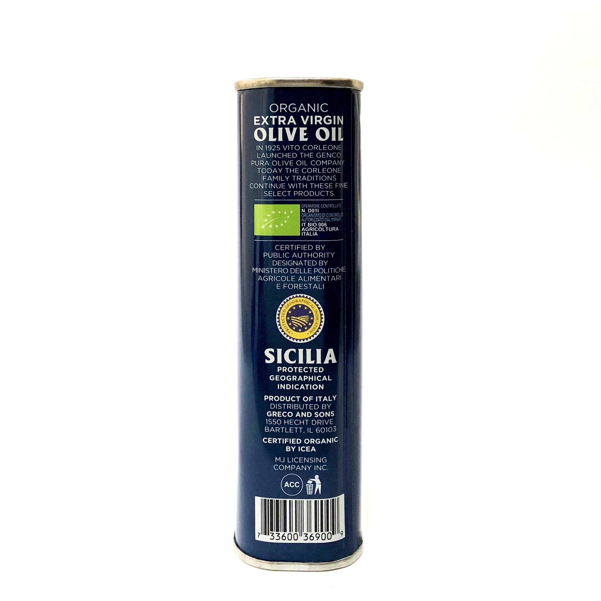 Side of 500 ml can of Genco olive oil